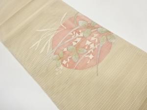 絽綴れ草葉に丸模様織出し刺繍名古屋帯